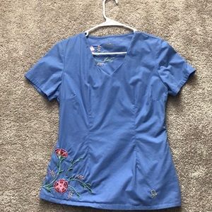 Small jaanuu ceil blue with flower scrub top